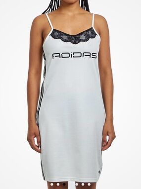ADIDAS WHITE LACE-TRIM SLIP DRESS